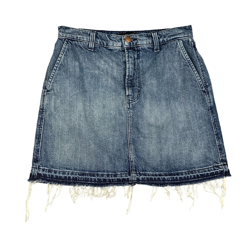 J Brand Skirt Womens 25 Denim Cottonā Blend Raw Fringe Hem Pockets Zip Fly Mini